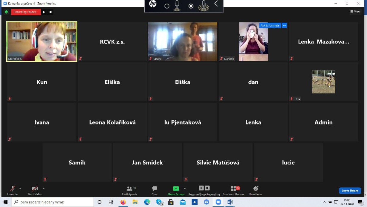 komunita a péče o ni zoom screen